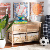 Baxton Studio 1813-2DW/2 Basket Baxton Studio Kenwood Rustic and Contemporary Oak Brown Finished Wood 2-Drawer Storage Unit with Woven Basketsb